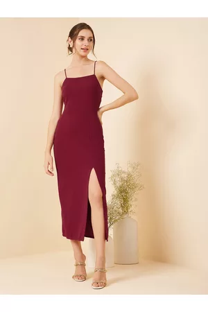 Rare Fashion Maroon Shoulder Strap Bodycon Dress