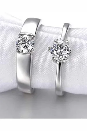 Meenaz Silver-Plated Solitaire American Diamond-Studded Couple Finger Rings