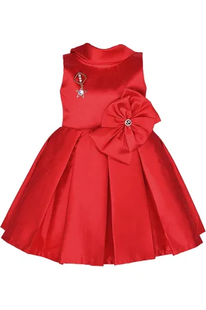 Wish Karo Girls Red Denim Fit and Flare Dress