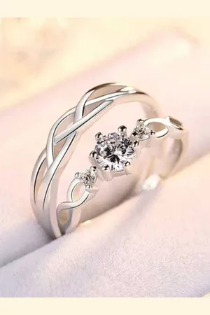 Meenaz Silver-Plated & AD-Studded Couple Finger Ring