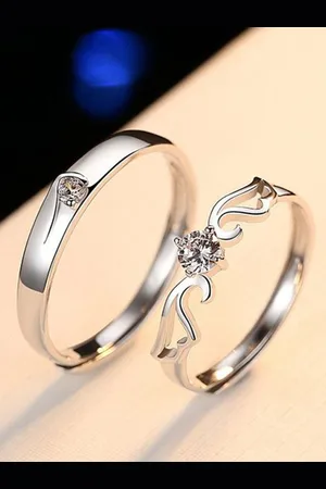 Meenaz Set of 2 92.5 Sterling Silver-Plated Cubic Zirconia-Studded Couple Rings
