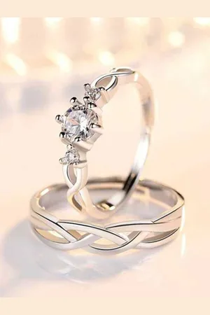 Meenaz Silver-Plated American Diamond-Studded Couple Rings