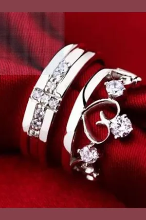 Meenaz Silver-Plated AD Stone Studded Adjustable Couple Rings