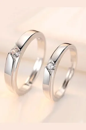 Meenaz Set Of 2 Silver-Plated AD-Studded Couple Finger Rings
