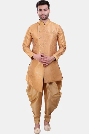 Avaeta Floral Printed Mandarin Collar Asymmetric Sherwani With Patiyala