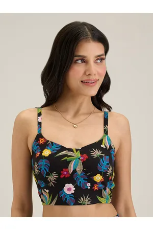 20Dresses Black Floral Printed Cotton Fitted Crop Top
