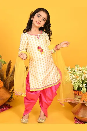 SAKA DESIGNS Girls Ethnic Motifs Printed Tie-Up Neck Kurta with Dhoti Pants & Dupatta