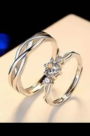 Meenaz Set Of 2 Silver-Plated Studded Adjustable Couple Rings
