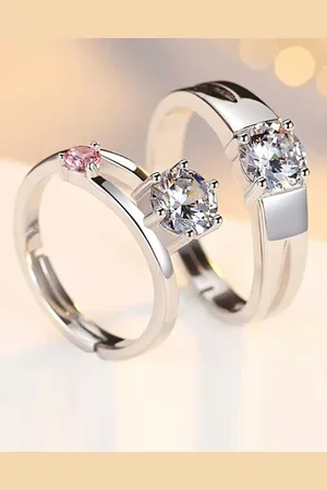 Meenaz Silver-Plated & AD-Studded Couple Rings