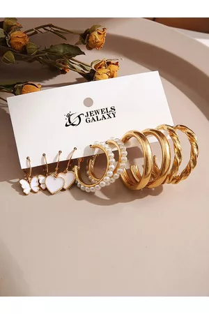 Jewels Galaxy Set Of 5 Gold-Plated Contemporary Hoop Earrings