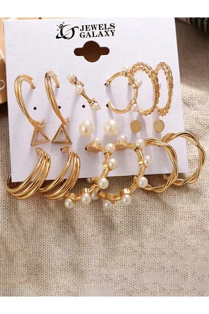 Jewels Galaxy Set of 9 Gold-Plated Stud And Hoop Earrings