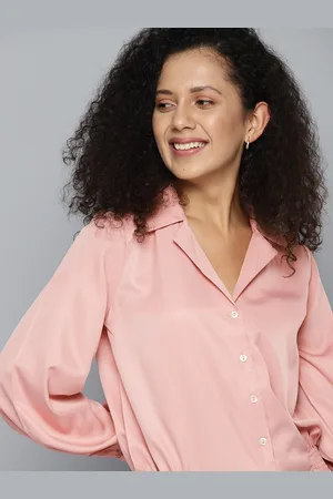 Mast & Harbour Solid Puff Sleeve Shirt Style Top