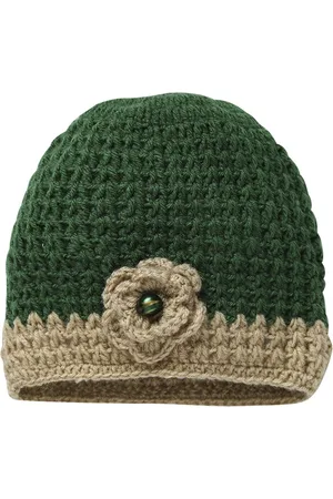 CHUTPUT Kids Green & Beige Self Design Woolen Beanie