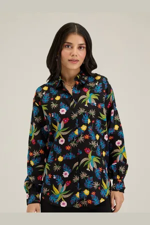 20Dresses Black & Green Floral Printed Pure Cotton Casual Shirt