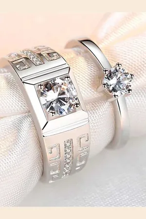 Meenaz Set Of 2 Silver-Plated & AD-Studded Couple Finger Ring