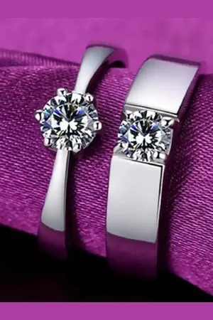 Meenaz Set Of 2 Silver-Plated Solitaire Studded Adjustable Couple Rings