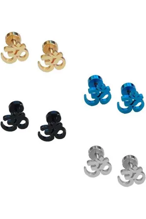 Meenaz Men Set Of 4 Silver-Plated Studs Earrings