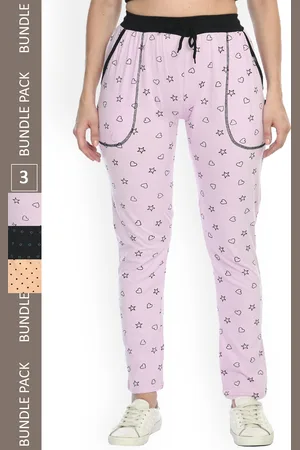 IndiWeaves Women Pack Of 3 Printed Cotton Slim Fit Trousers