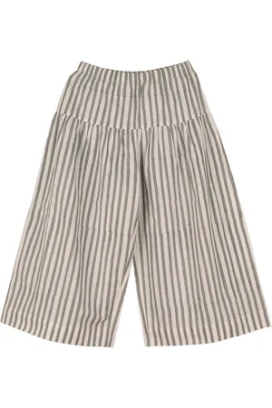 My Little Lambs Girls Beige & Grey Relaxed Loose Fit Striped Culottes