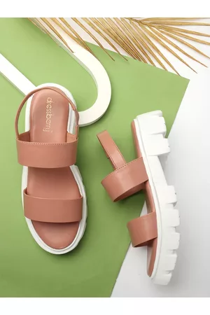 DressBerry Peach-Coloured Double Strap Platform Heels