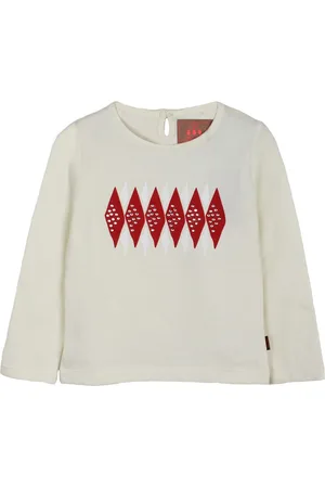 My Little Lambs Girls Off-white Printed Round Neck T-shirt