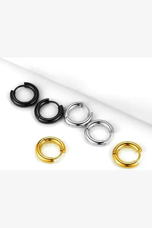 Meenaz Men Set Of 3 Silver-Plated Circular Hoop Earrings