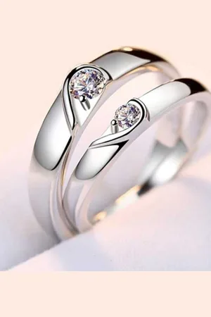 Meenaz Silver-Plated American Diamond-Studded Couple Finger Rings