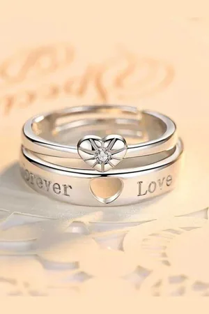 Meenaz Set Of 2 Silver-Plated Heart Shape Adjustable Couple Rings