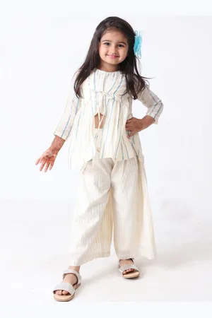 Jilmil Girls Pack Of 3 Striped Pure Cotton Top With Palazzos & Waistcoat