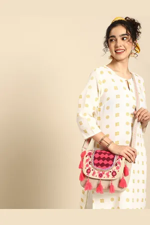 Sangria Floral Embroidered Sling Bag with Tasselled Detail