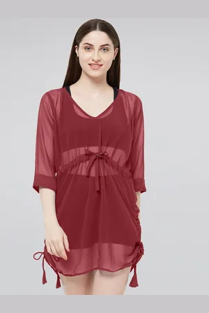 Mirchi Fashion Women Red Sheer Chiffon Kaftan Kurta