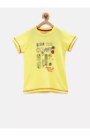 TALES & STORIES Boys Yellow Printed Round Neck T-shirt