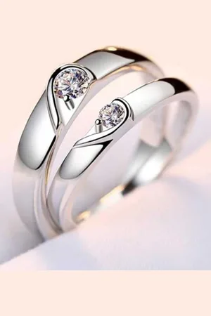Meenaz Silver-Plated American Diamond-Studded Couple Rings