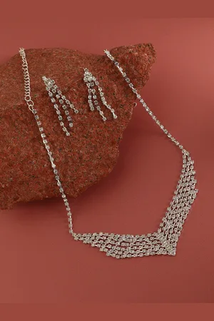 SOHI Silver Plated & Stone Studded Jewellery Set