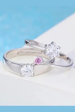 Meenaz Set Of 2 Silver-Plated & AD-Studded Couple Couple Ring