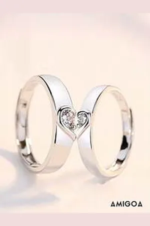 Meenaz Set Of 2 Silver-Plated American Diamond-Studded Couple Finger Rings