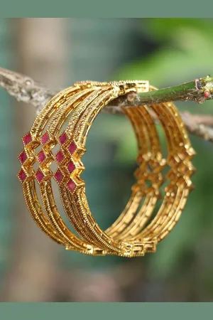 Adwitiya Collection Set of 2 24K Gold-Plated Stone-Studded Handcrafted Embellished Designer Bangles
