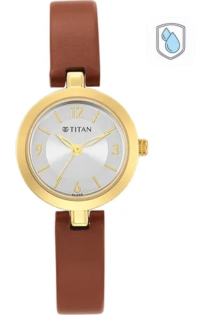 Titan Women Silver-Toned Brass Mother of Pearl Dial & Brown Leather Bracelet Style Straps Analogue Watch