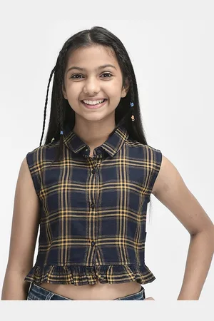 Crimsoune Club Girls Slim Fit Tartan Checked Casual Shirt