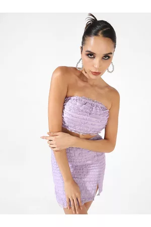 Campus Purple Ruffle Detailed Textured Top With Skirts