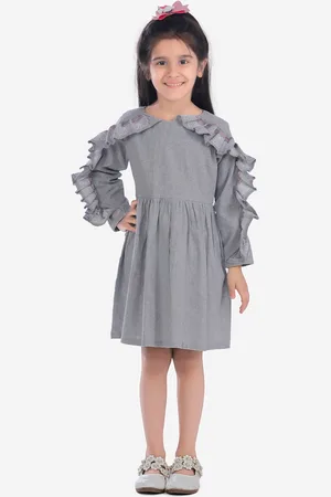 Fairies Forever Girls Grey Solid Fit and Flare Dress