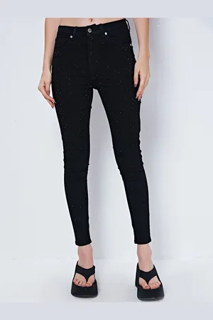 COVER STORY Women Black Skinny Fit Embellished Clean Look Stretchable Jeans