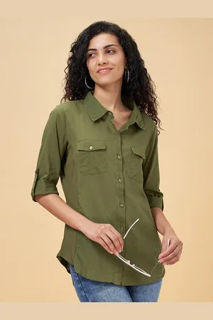 Pantaloons Roll-Up Sleeves Cotton Shirt Style Top