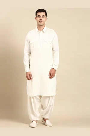 TheEthnic.Co Shirt Collar Pure Cotton Pathani Kurta With Salwar