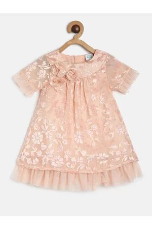 MINI KLUB Girls self Design Ruffled A-Line Dress