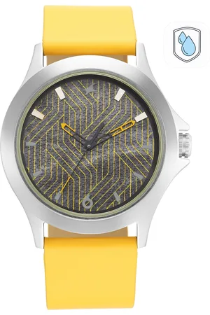 Fastrack Men Multicoloured Brass Printed Dial & Yellow Leather Straps Analogue Watch 3220SL03