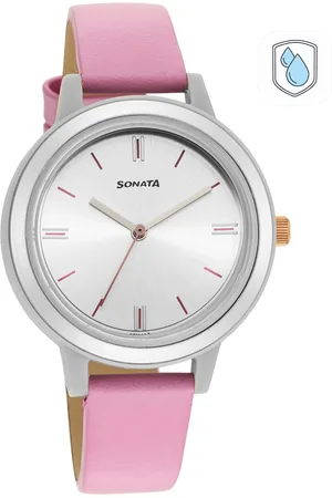 Sonata Women Silver-Toned Dial & Pink Leather Straps Analogue Watch 87036PL09W