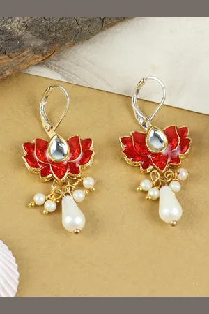 asthetika Girls Gold-Plated Kundan Studded Contemporary Drop Earrings