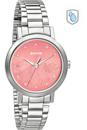 Sonata Women Pink Brass Dial & Steel Toned Bracelet Style Straps Analogue Watch 8174SM01