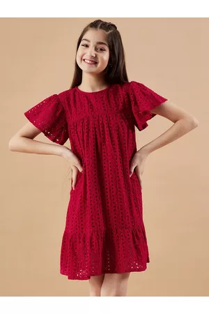 Cherry & Jerry Girls Self Designed Flared Sleeves A-Line Dress